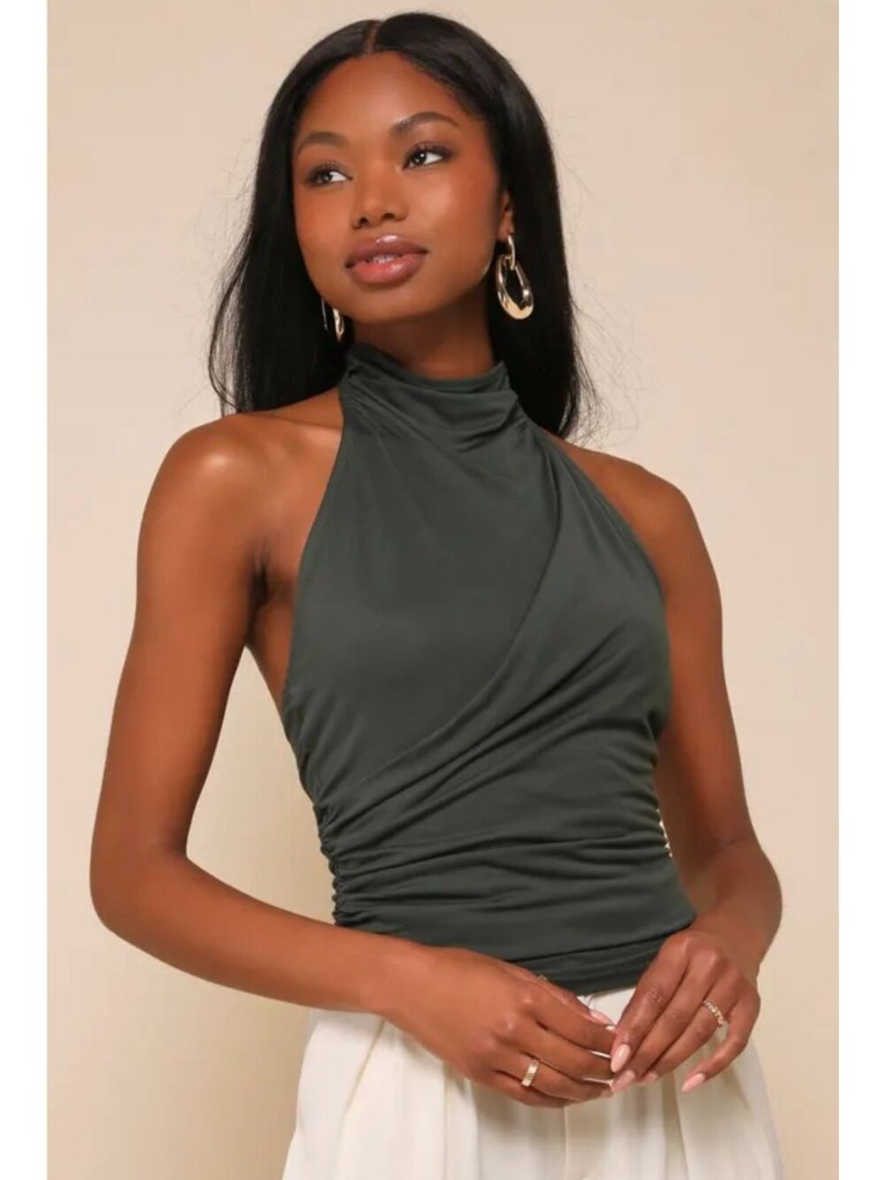 NWT Lulus Cute Inspiration Dark Green Sleeveless Halter Top - Size: Extra Small